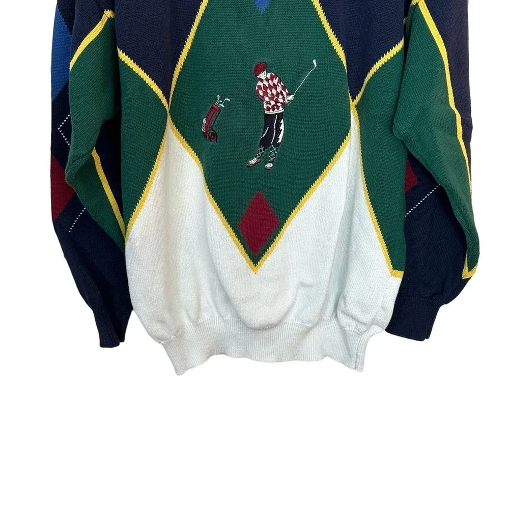 Izod Golf Sweater Embroidered Mens Large Graphic Pullover 100%‎ Cotton Vintage